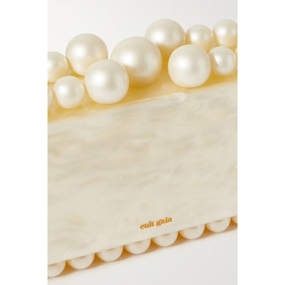 Cult Gaia Eos Beaded Acrylic Box Clutch in Pearl Woth Box Womens Ball Bag - Picture 5 of 16